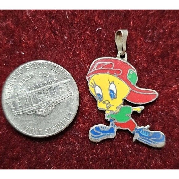 Vintage Tweety Bird Silver Enamel Charm Pendant - Picture 5 of 7